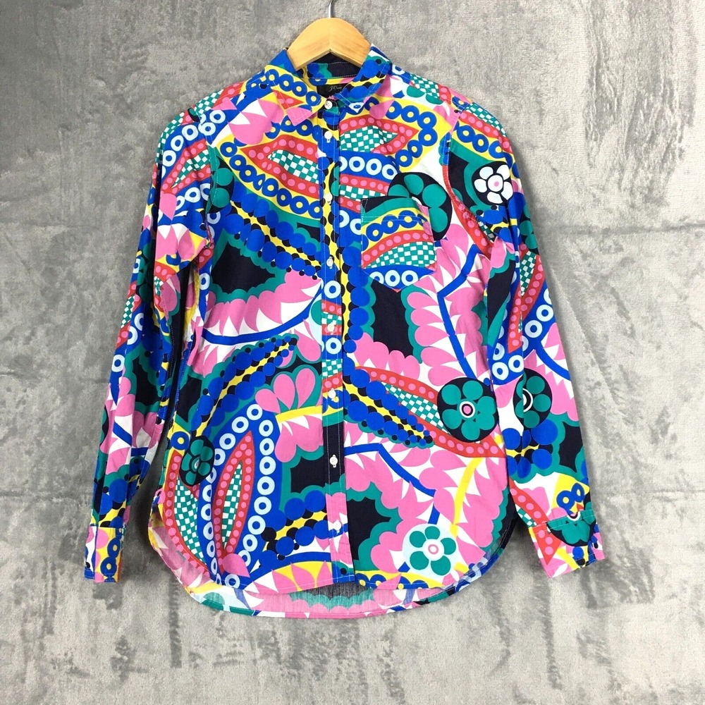 J Crew Classic-fit boy shirt Colorful floral Abstract Artsy Festival Womens Sz 2